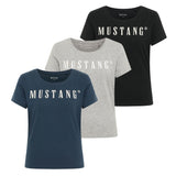 MUSTANG Damen T-Shirt 3er Pack - Alma, Baumwolle, Rundhals, Logo