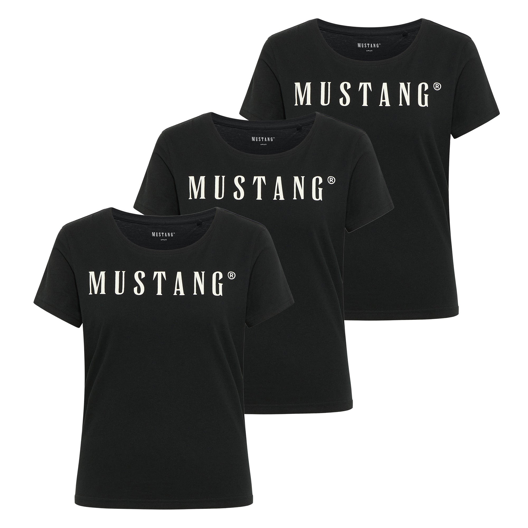 MUSTANG Damen T-Shirt 3er Pack - Alma, Baumwolle, Rundhals, Logo