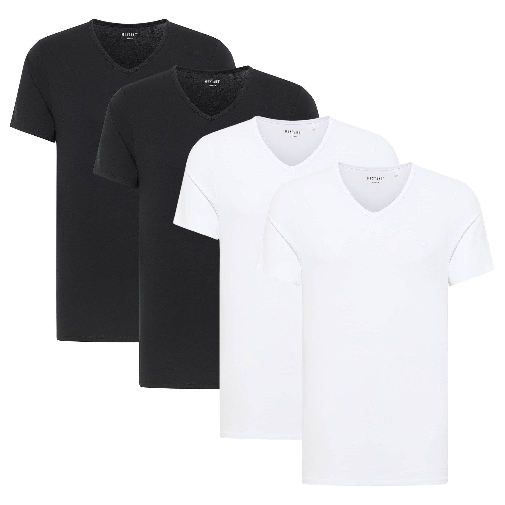 MUSTANG Herren T-Shirts, 4er Pack - Amado, Bio-Baumwolle, Single Jersey, V-Ausschnitt
