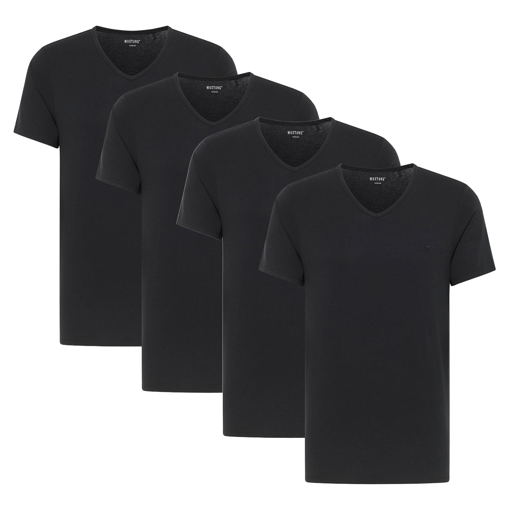 MUSTANG Men's T-shirts, pack of 4 - Amado, cotton, Single Jersey, V-neck