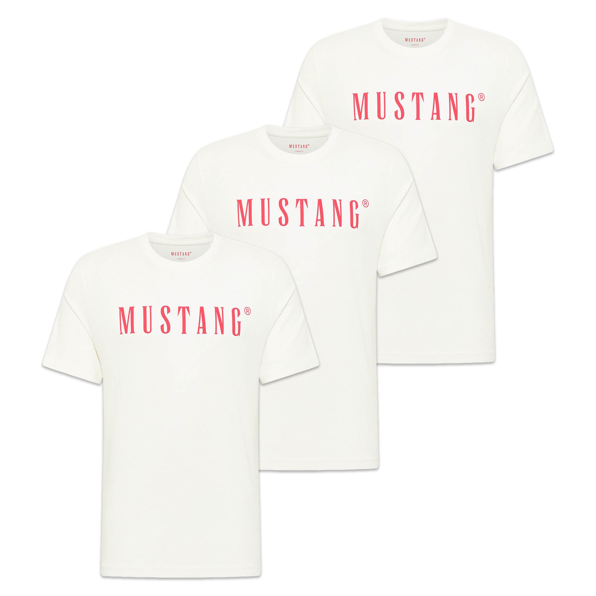 MUSTANG Herren T-Shirt 3er Pack - Austin, Big Logo, Bio-Baumwolle, Single Jersey