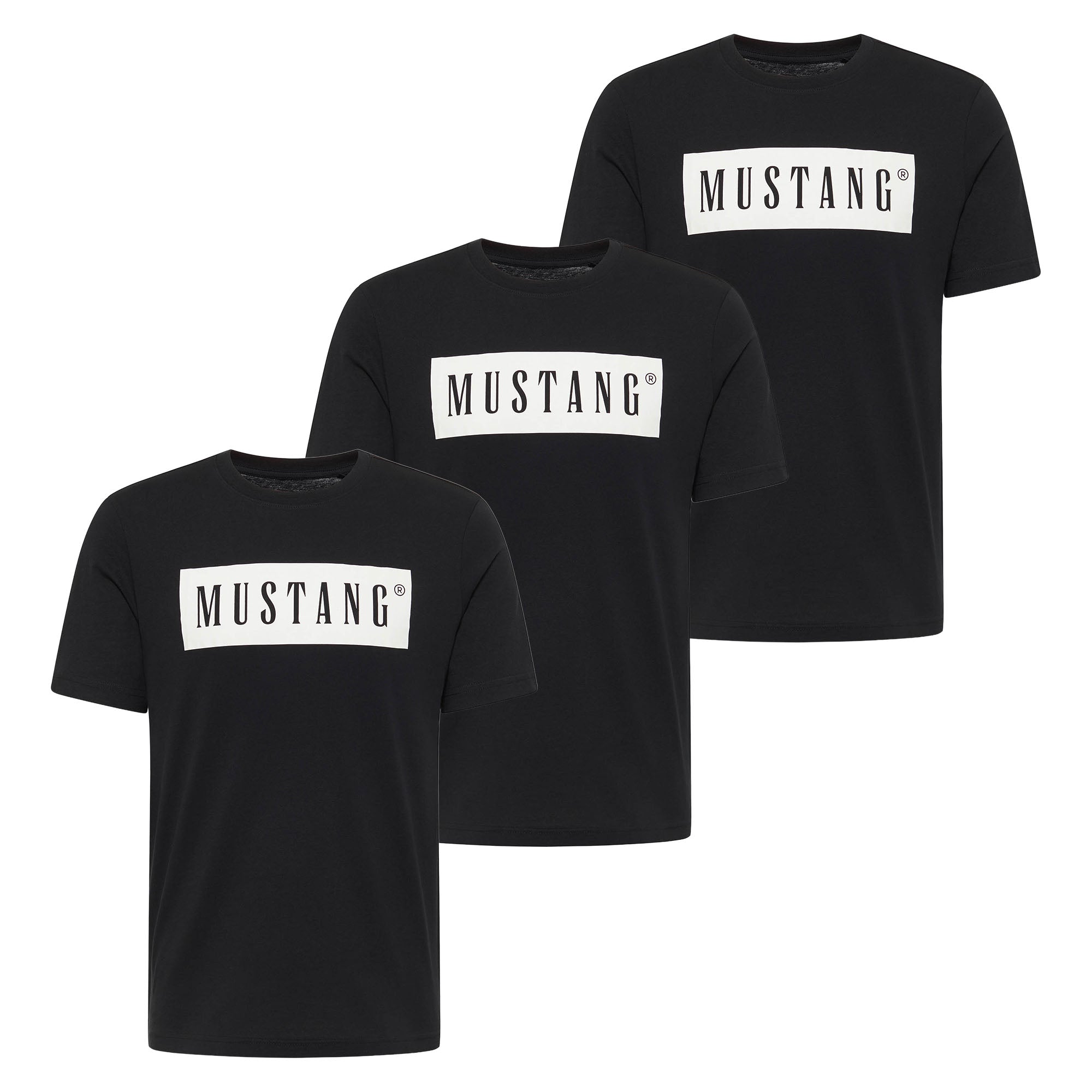 MUSTANG Herren T-Shirt  3er Pack - Austin, Big Logo, Bio-Baumwolle, Single Jersey