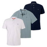 TOM TAILOR Men’s Polo Shirt 3-Pack, Button Placket - Basic Polo With Contrast, Regular Fit, Cotton
