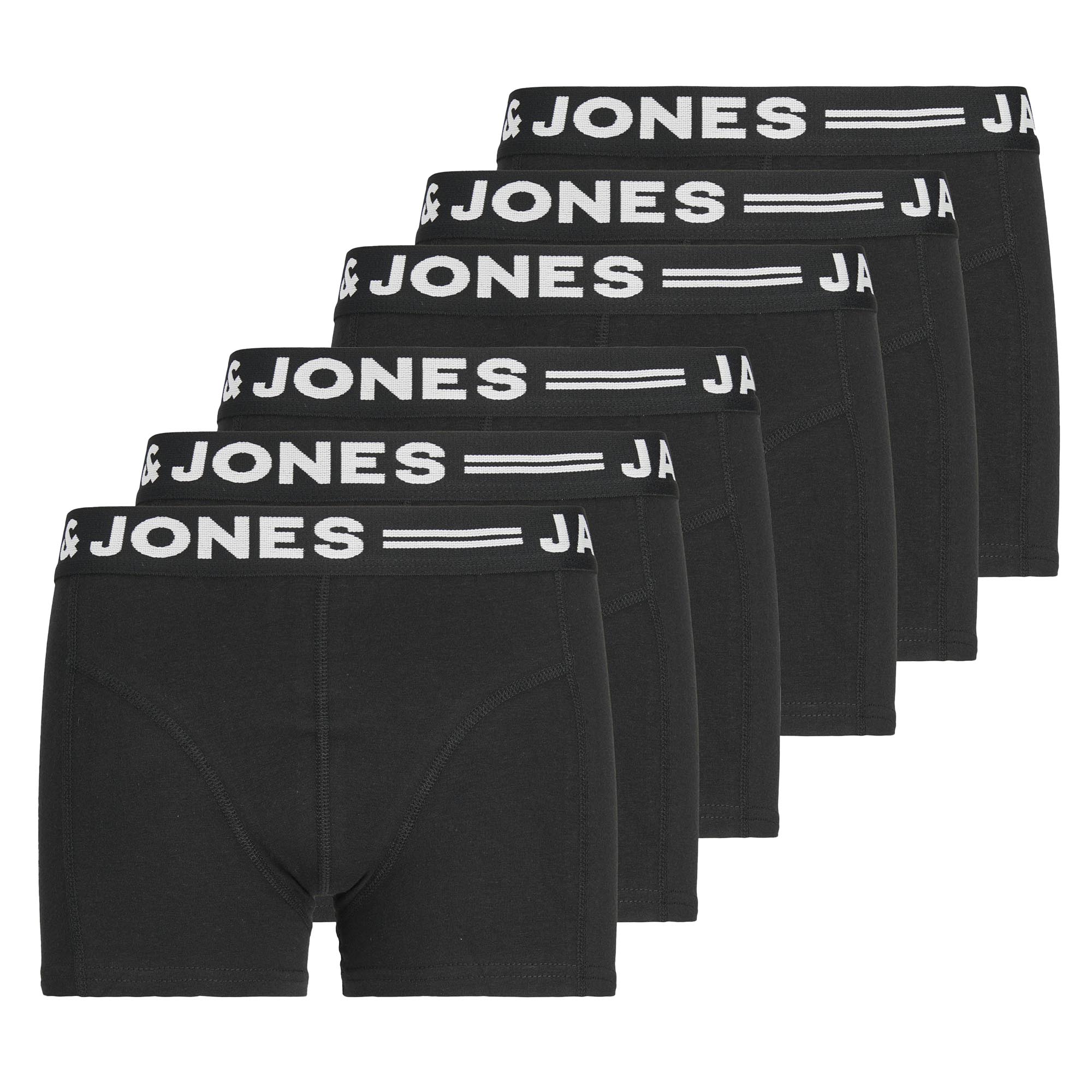 JACK&JONES Jungen Boxershorts, 6er Pack - SENSE TRUNKS, Baumwoll-Stretch, Logobund
