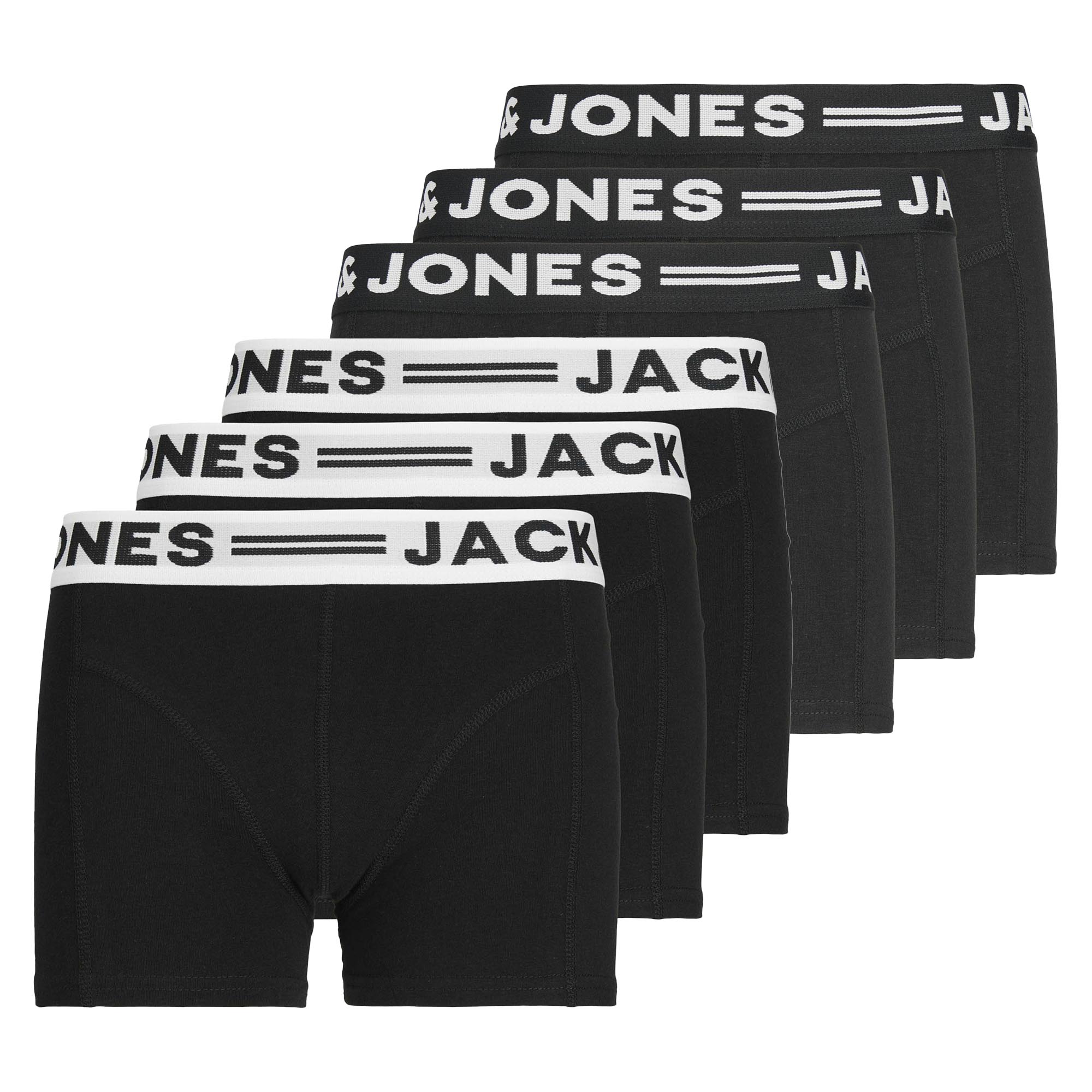 JACK & JONES Boy's Boxer Shorts, Pack of 6 - SENSE TRUNKS, Cotton Stretch, Logo Waistband