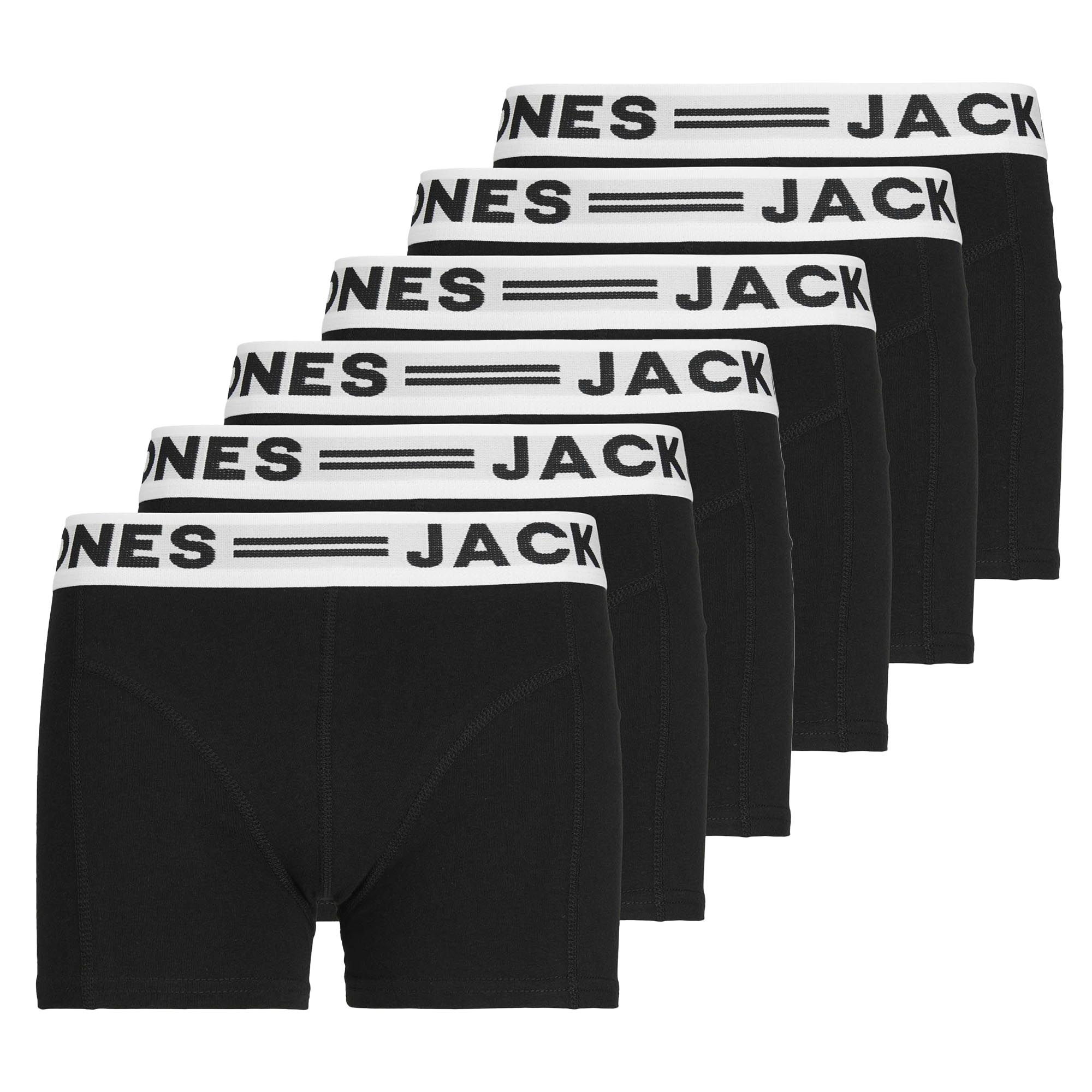 JACK&JONES Jungen Boxershorts, 6er Pack - SENSE TRUNKS, Baumwoll-Stretch, Logobund