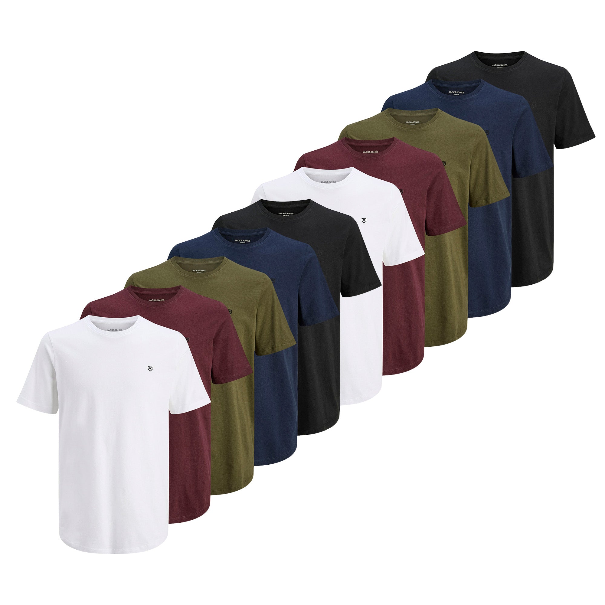JACK&JONES Herren T-Shirt, 10er Pack - JPRBLABRODY TEE CREW NECK 10PK, Kurzarm, Rundhals, Baumwolle