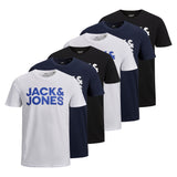 Jack & Jones Men's T-Shirt, 6 Pack - JJECORP LOGO TEE O-NECK, Logo Print, Cotton
