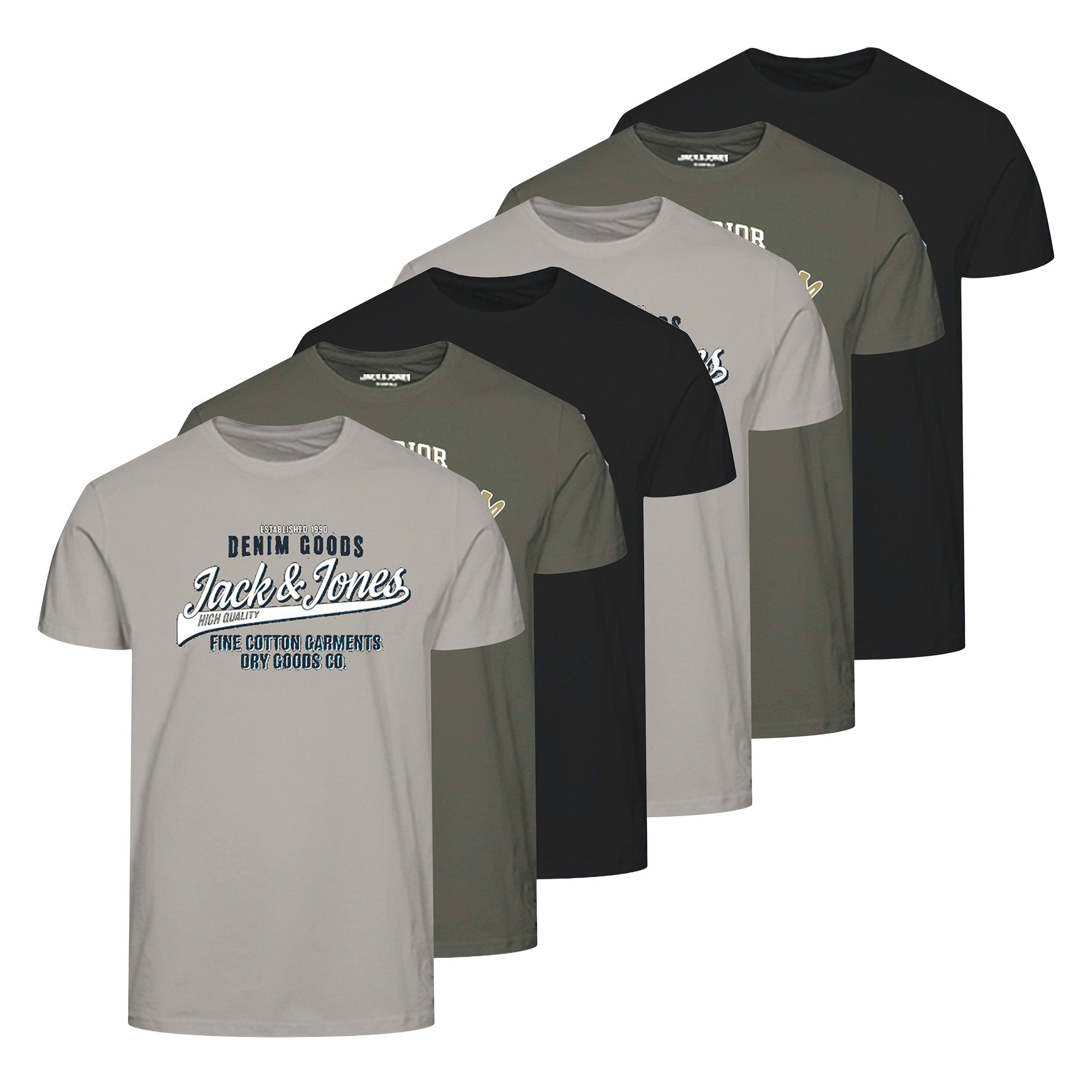 JACK&JONES Herren T-Shirt, 6er Pack - JJETHAN TEE CREW NECK, Vintage Logo, Baumwolle