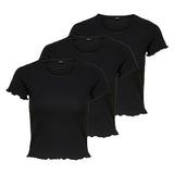 ONLY Women T-shirt Pack of 3 - ONLEMMA SHORT TOP, round neck, cropped, ribbed, plain colour