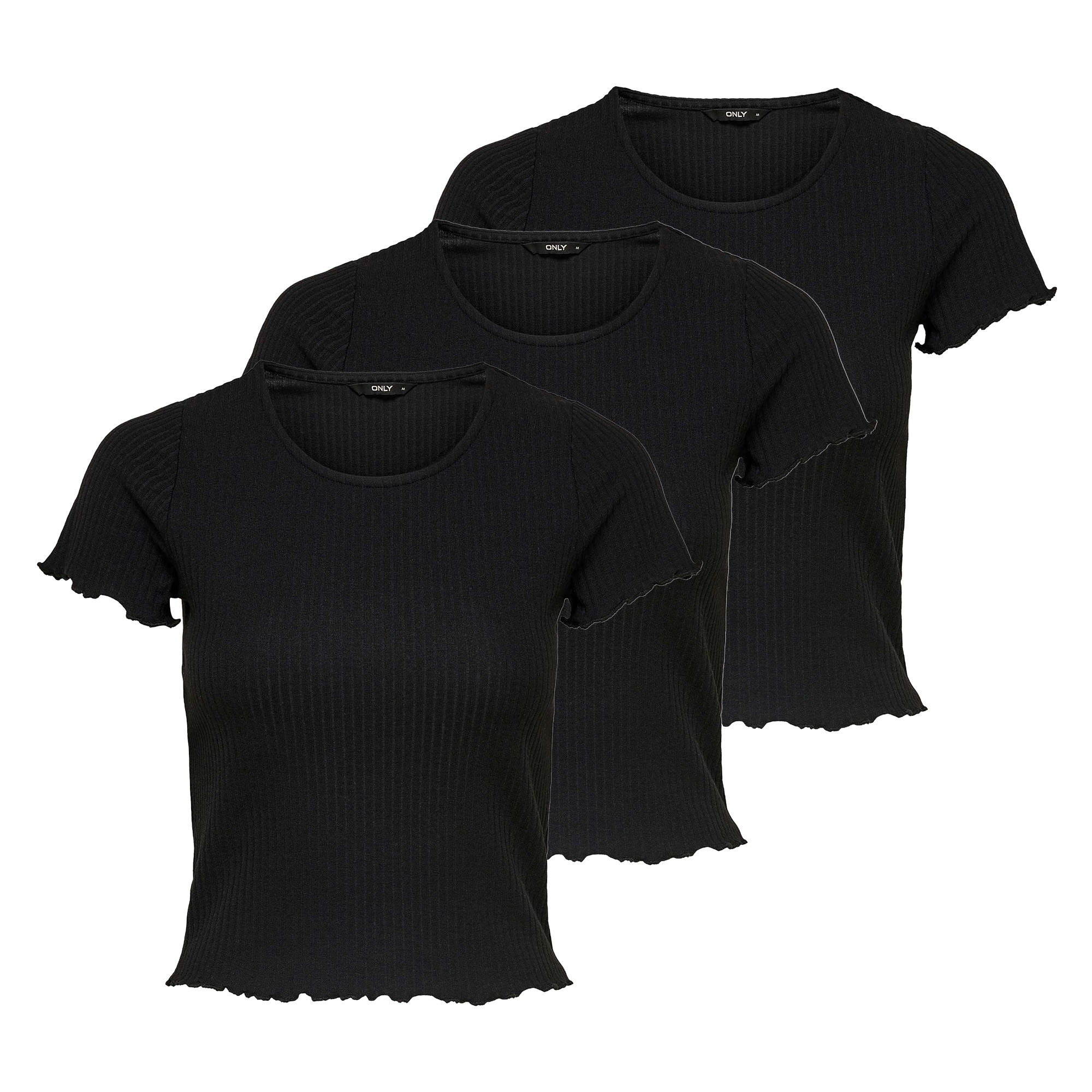 ONLY Damen T-Shirt 3er Pack - ONLEMMA SHORT TOP, Rundhals, Cropped, gerippt, einfarbig