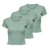 ONLY Women T-shirt Pack of 3 - ONLEMMA SHORT TOP, round neck, cropped, ribbed, plain colour