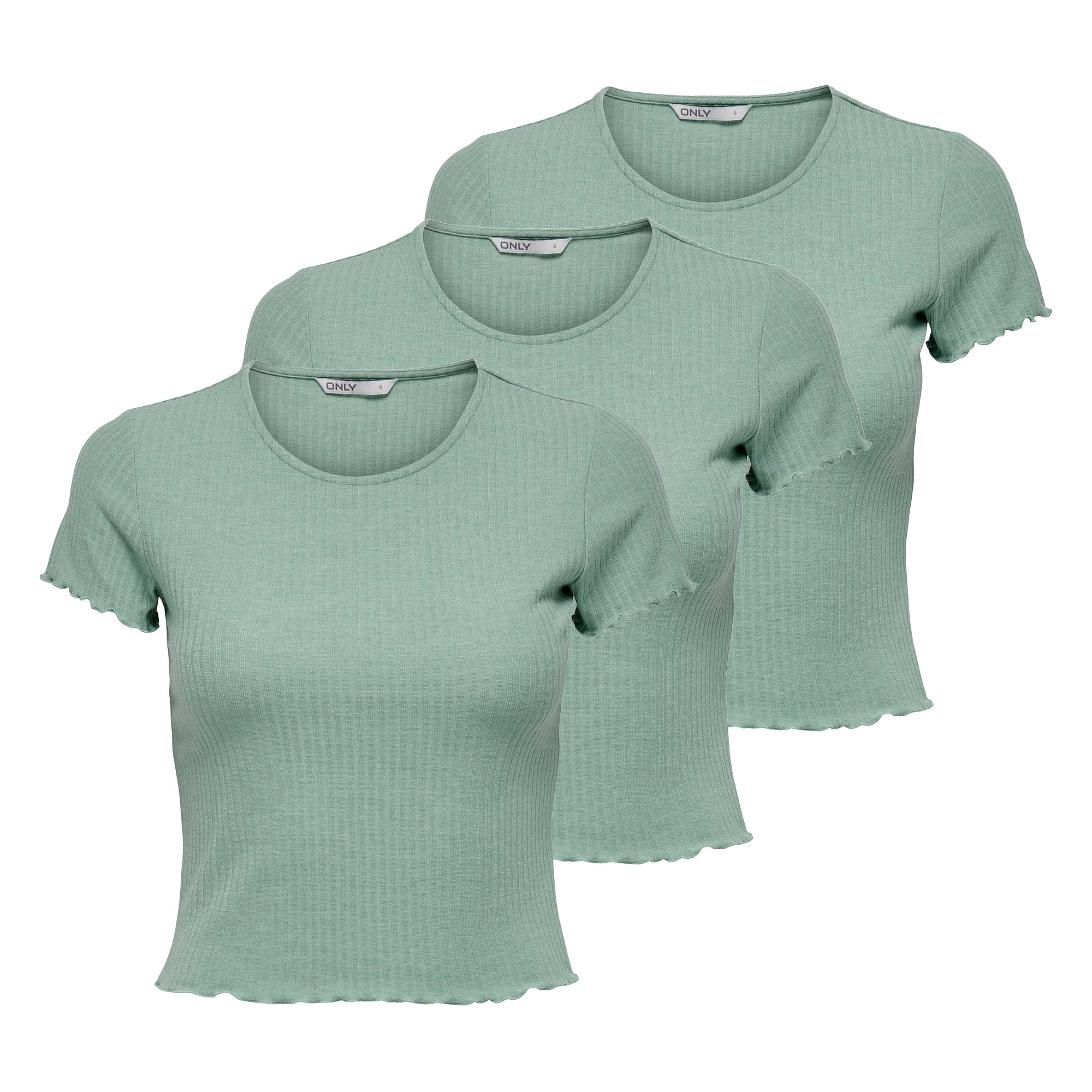 ONLY Damen T-Shirt 3er Pack - ONLEMMA SHORT TOP, Rundhals, Cropped, gerippt, einfarbig