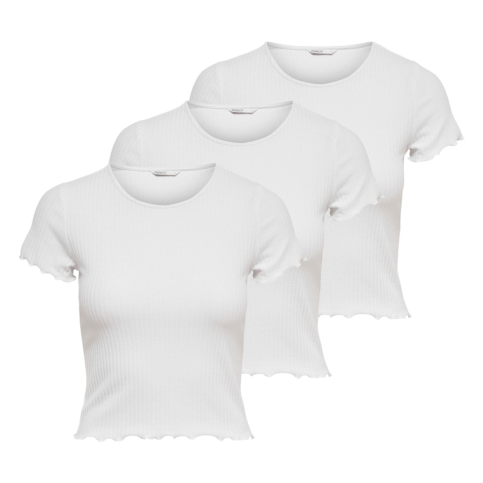 ONLY Women T-shirt Pack of 3 - ONLEMMA SHORT TOP, round neck, cropped, ribbed, plain colour