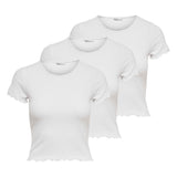 ONLY Women T-shirt Pack of 3 - ONLEMMA SHORT TOP, round neck, cropped, ribbed, plain colour