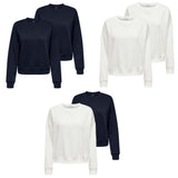 ONLY Women's Sweatshirt pack of 2 - ONLSWEAT LIFE CREW OVERSIZE SWT, Round Neck, Cotton Blend