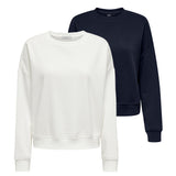 ONLY Women's Sweatshirt pack of 2 - ONLSWEAT LIFE CREW OVERSIZE SWT, Round Neck, Cotton Blend