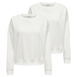 ONLY Women's Sweatshirt pack of 2 - ONLSWEAT LIFE CREW OVERSIZE SWT, Round Neck, Cotton Blend