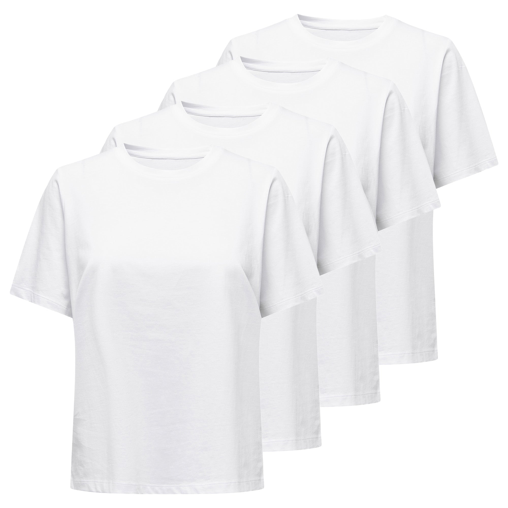 ONLY Damen T-Shirt 4er Pack - ONLONLY TEE, Rundhals, Baumwolle, einfarbig