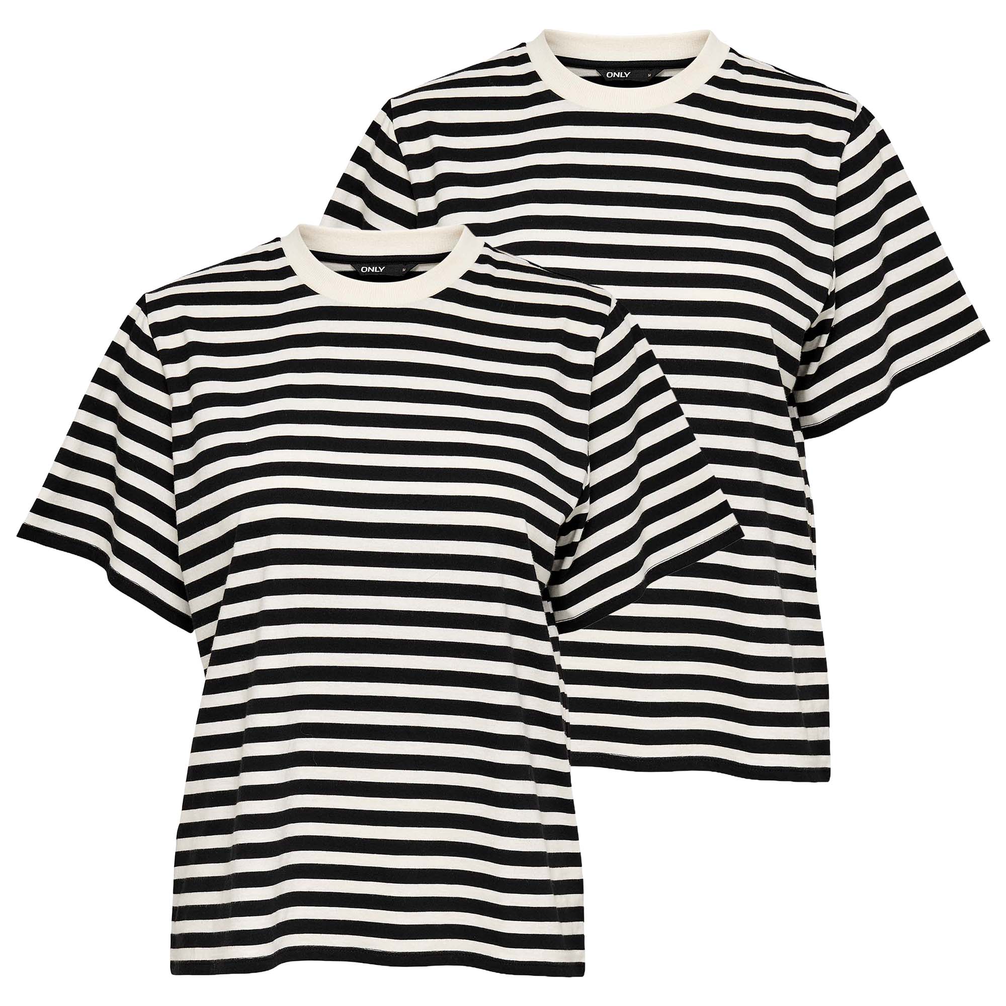 ONLY Women T-shirt Pack of 2 - ONLLIVINA LIFE STRIPE TEE, short sleeves, round neck, stripes