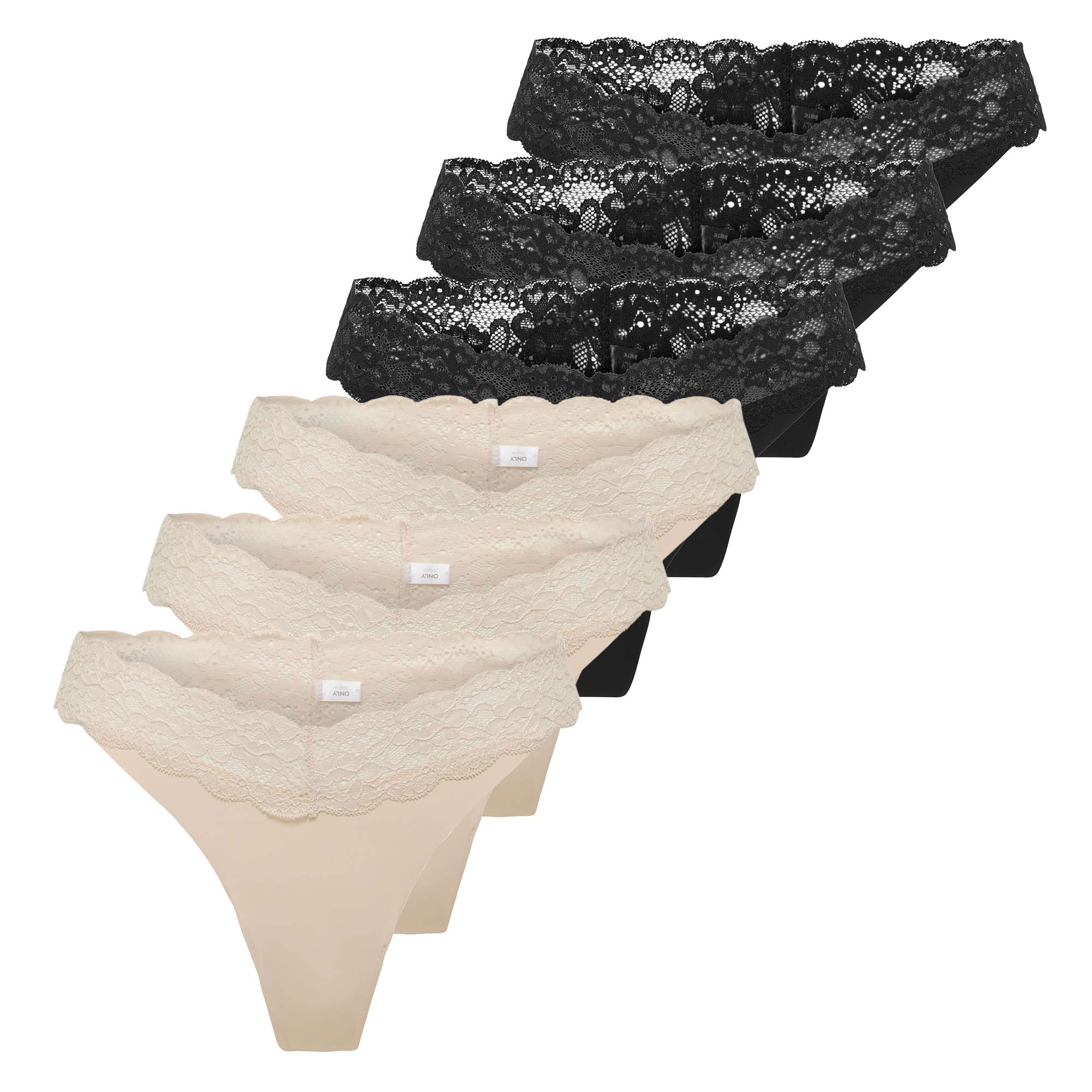 ONLY Damen Strings, 6er Pack - ONLCHLOE LACE THONG, Spitze