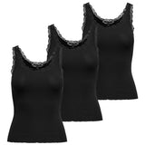 ONLY Damen Top 3er Pack - ONLSARA SHARAI LIFEW TANK TOP, Spitze,  gerippt, Rundhals, Baumwolle