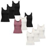 ONLY Damen Top 3er Pack - ONLSARA SHARAI LIFEW TANK TOP, Spitze,  gerippt, Rundhals, Baumwolle