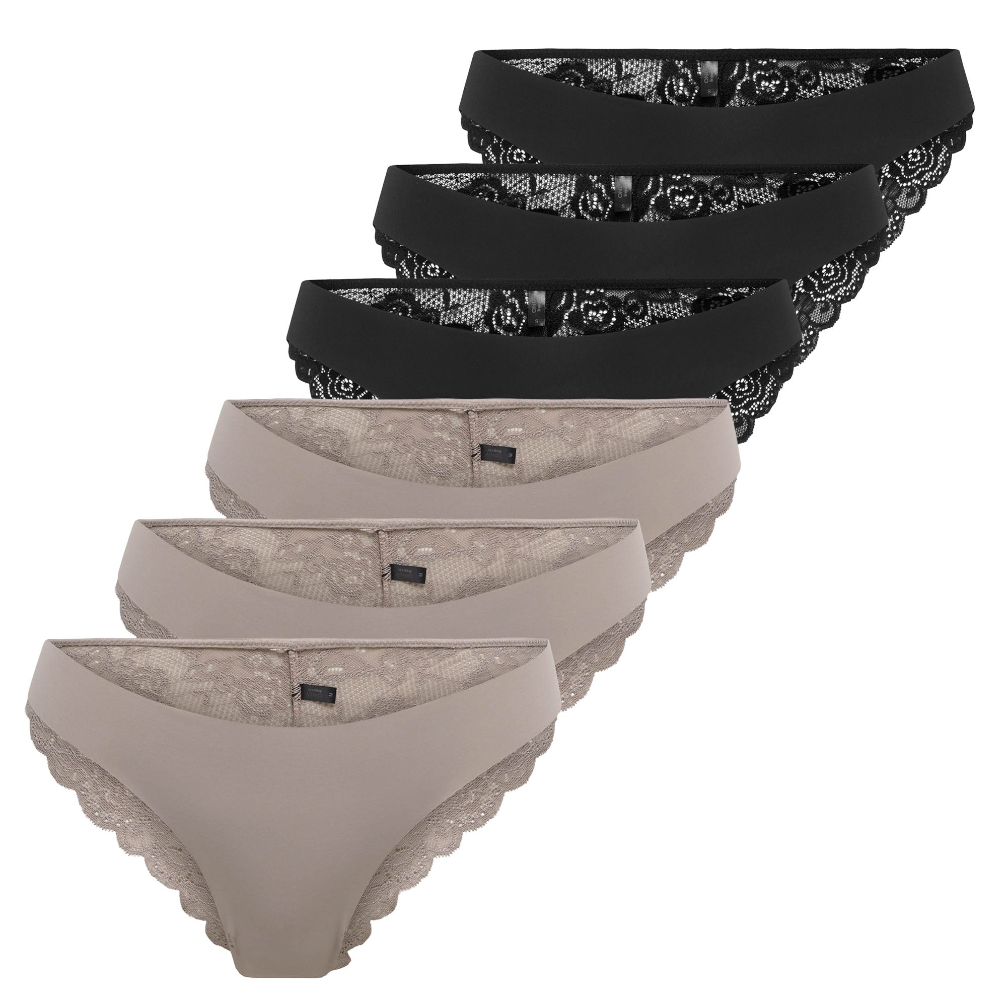 ONLY Damen Brazil-Slips, 6er Pack - ONLCHLOE LACE BRAZIL, Spitze