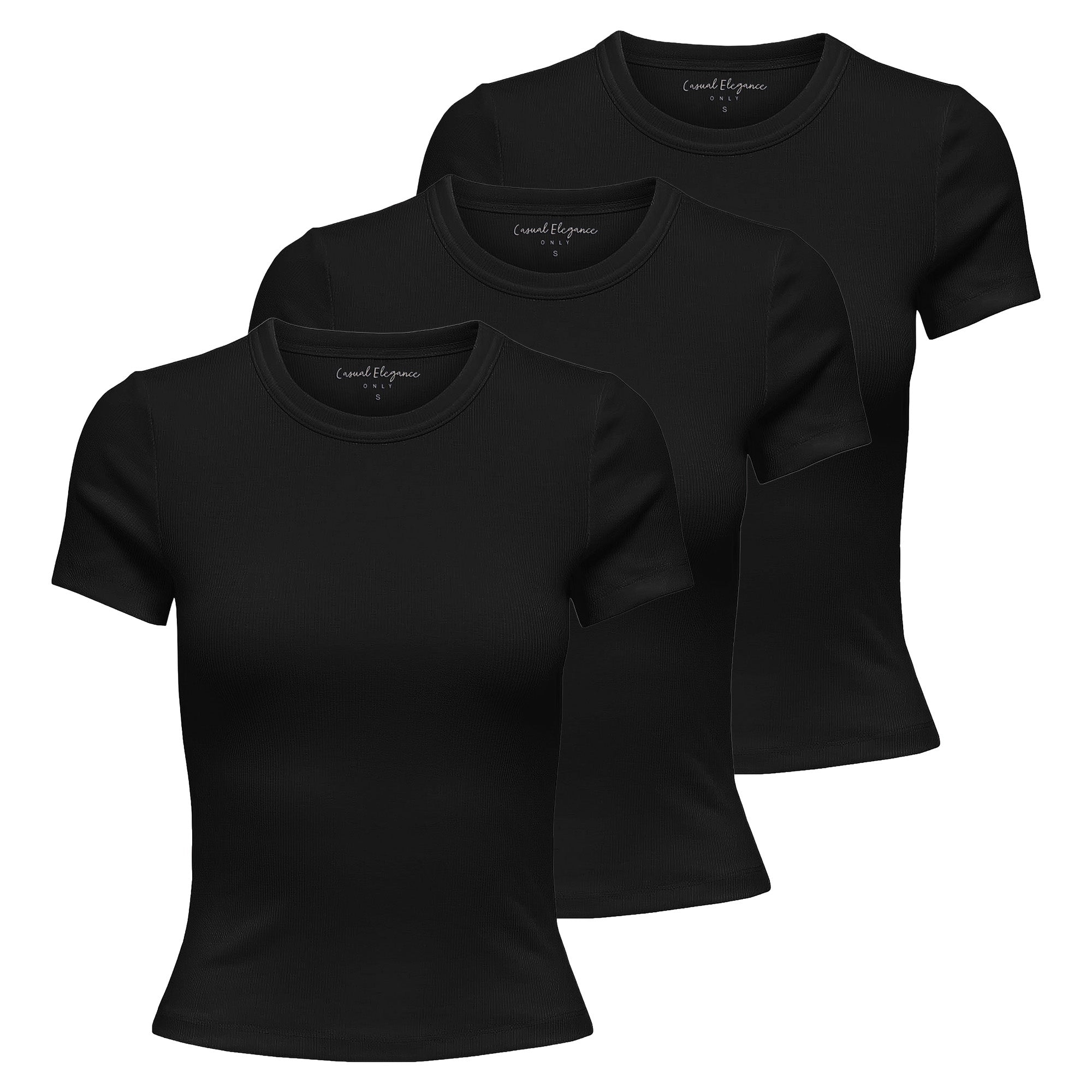 ONLY Damen T-Shirt 3er Pack - ONLVAL LIFE O-NECK TOP, Rundhals, Baumwolle, einfarbig