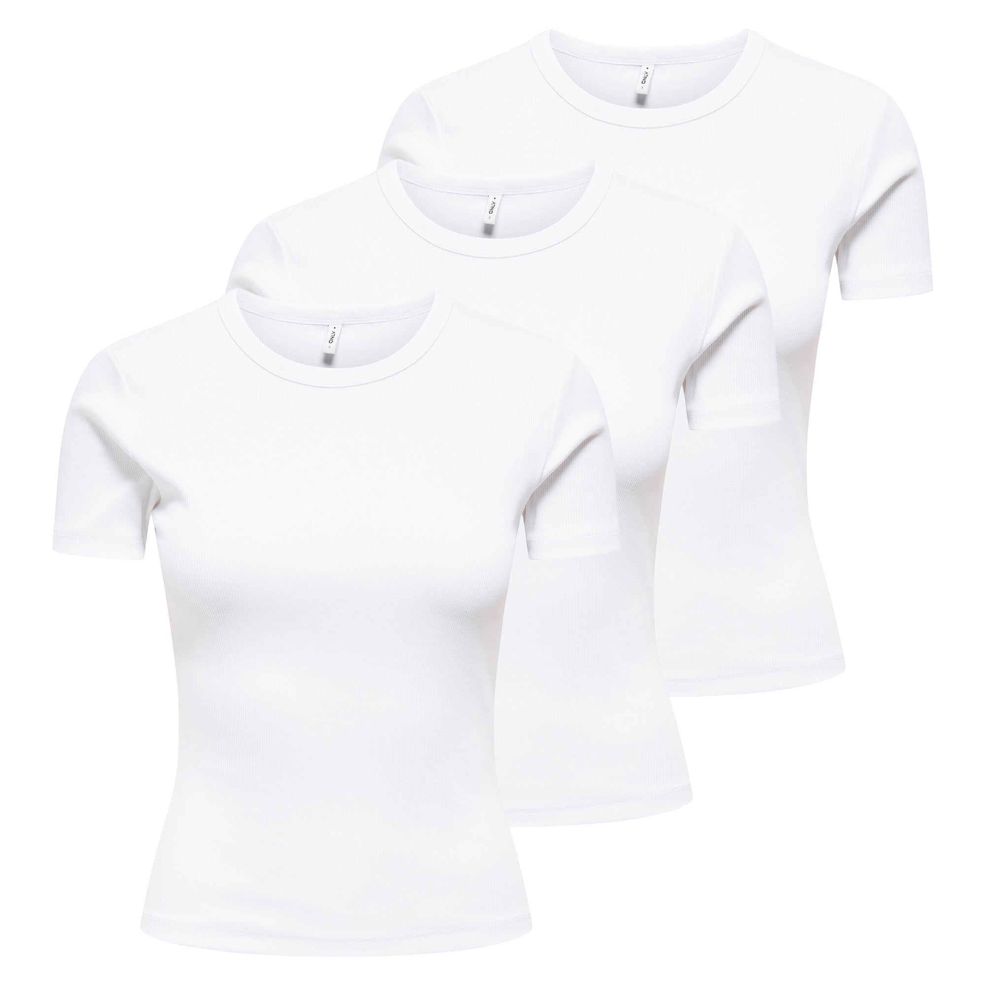 ONLY Damen T-Shirt 3er Pack - ONLVAL LIFE O-NECK TOP, Rundhals, Baumwolle, einfarbig