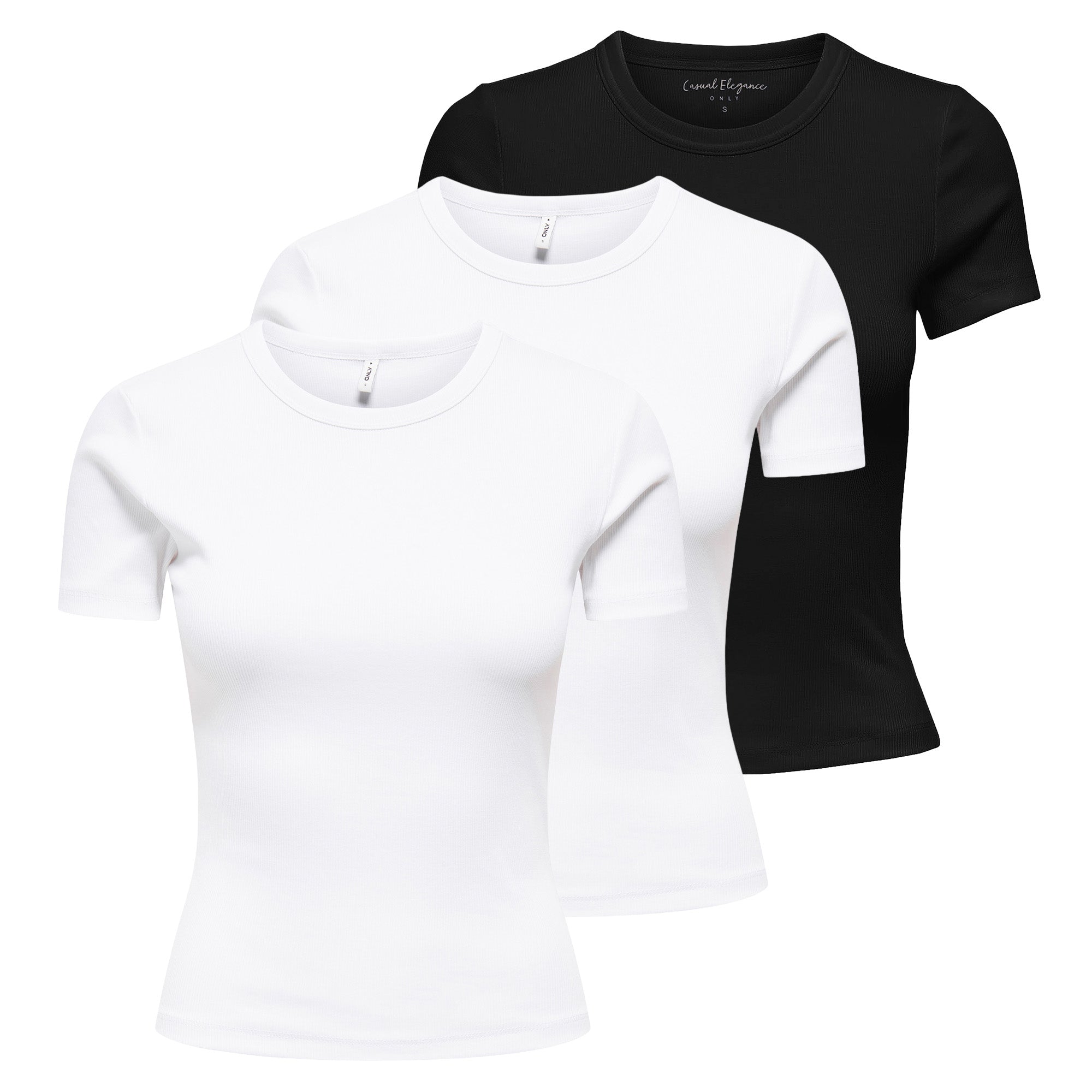 ONLY Women T-shirt Pack of 3 - ONLVAL LIFE O-NECK TOP, round neck, cotton, plain colour