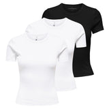 ONLY Women T-shirt Pack of 3 - ONLVAL LIFE O-NECK TOP, round neck, cotton, plain colour