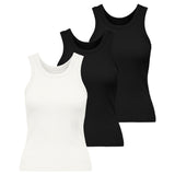ONLY Damen Tank-Top 3er Pack - ONLVAL LIFE TANKTOP, Baumwolle, Rundhals, Slim Fit
