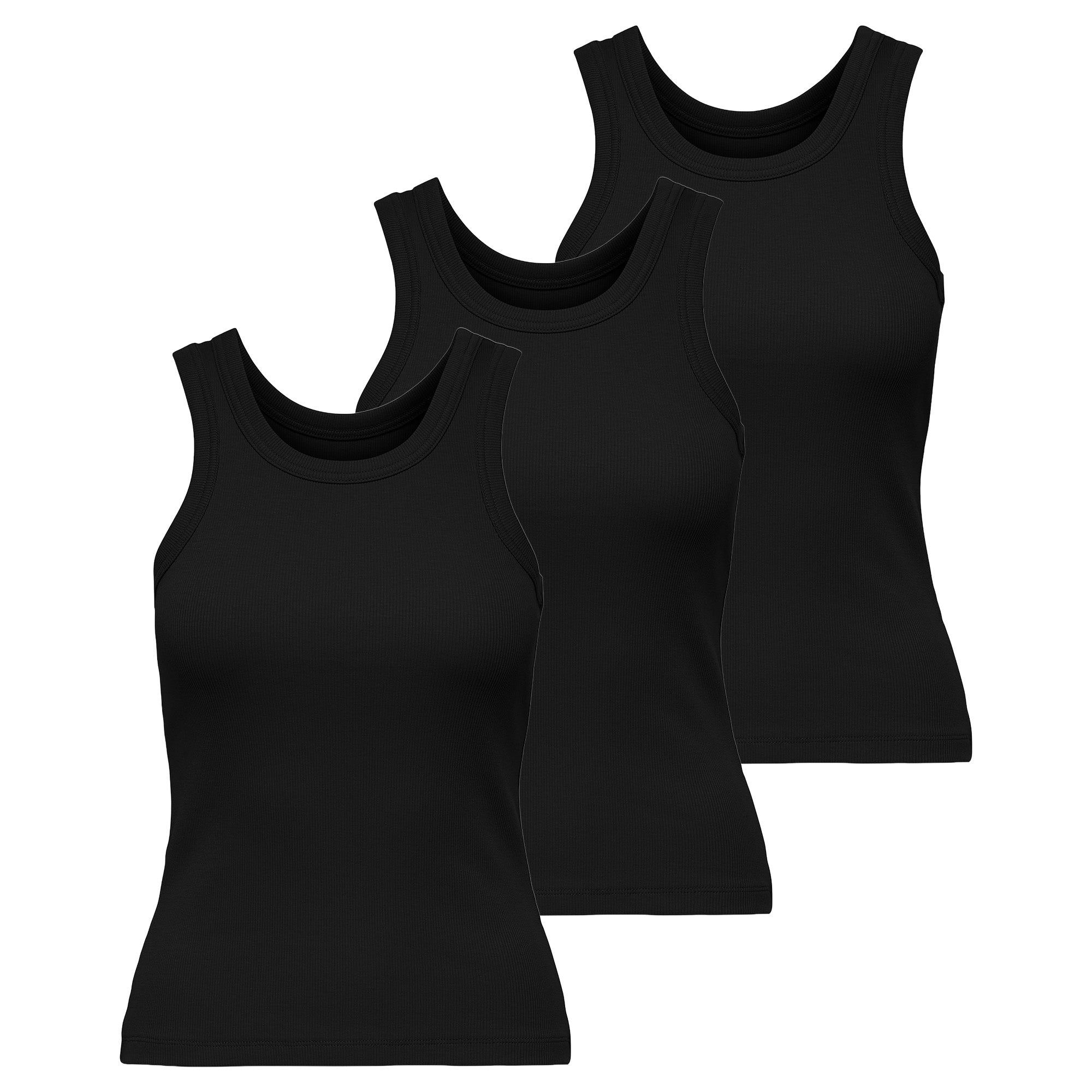 ONLY Damen Tank-Top 3er Pack - ONLVAL LIFE TANKTOP, Baumwolle, Rundhals, Slim Fit