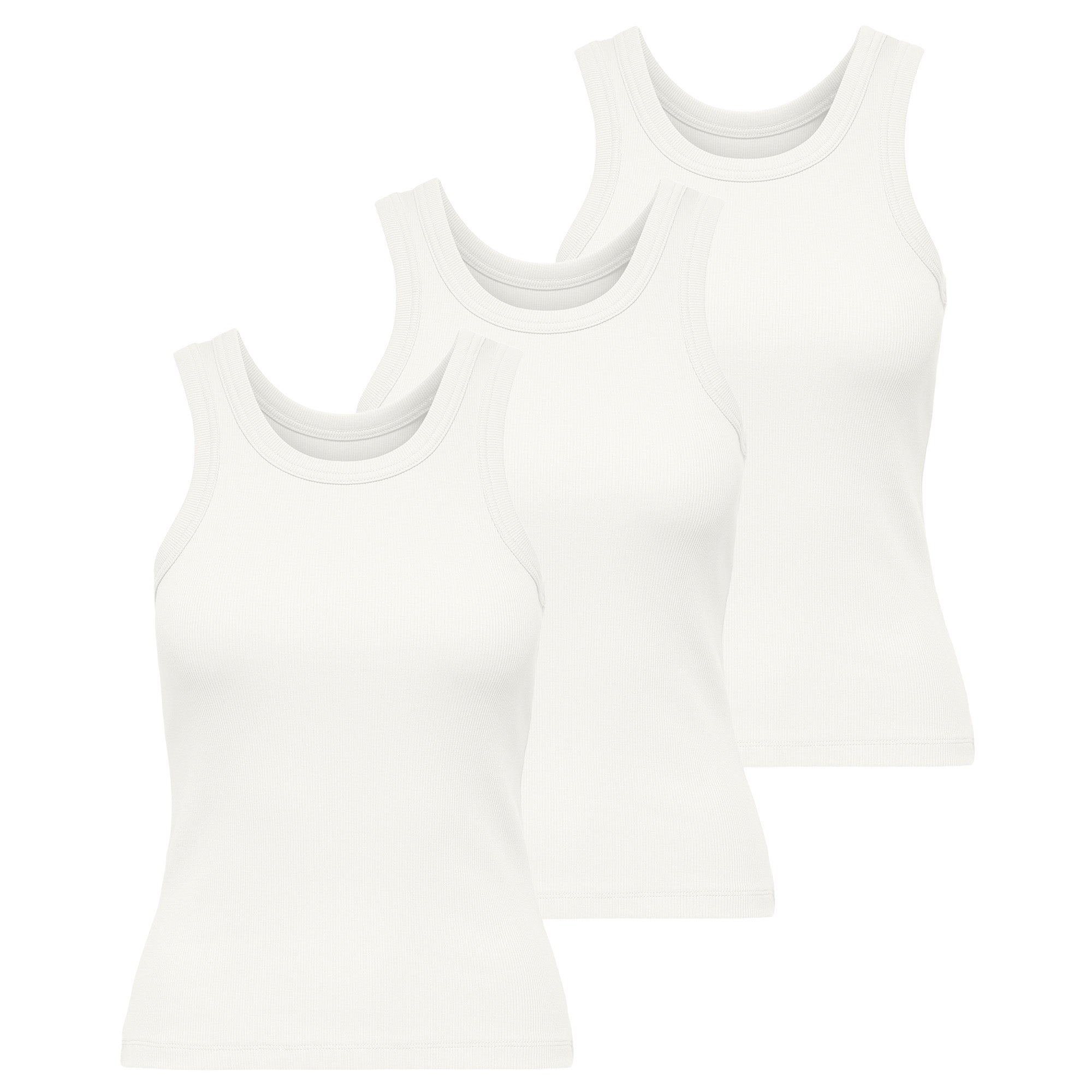 ONLY Damen Tank-Top 3er Pack - ONLVAL LIFE TANKTOP, Baumwolle, Rundhals, Slim Fit