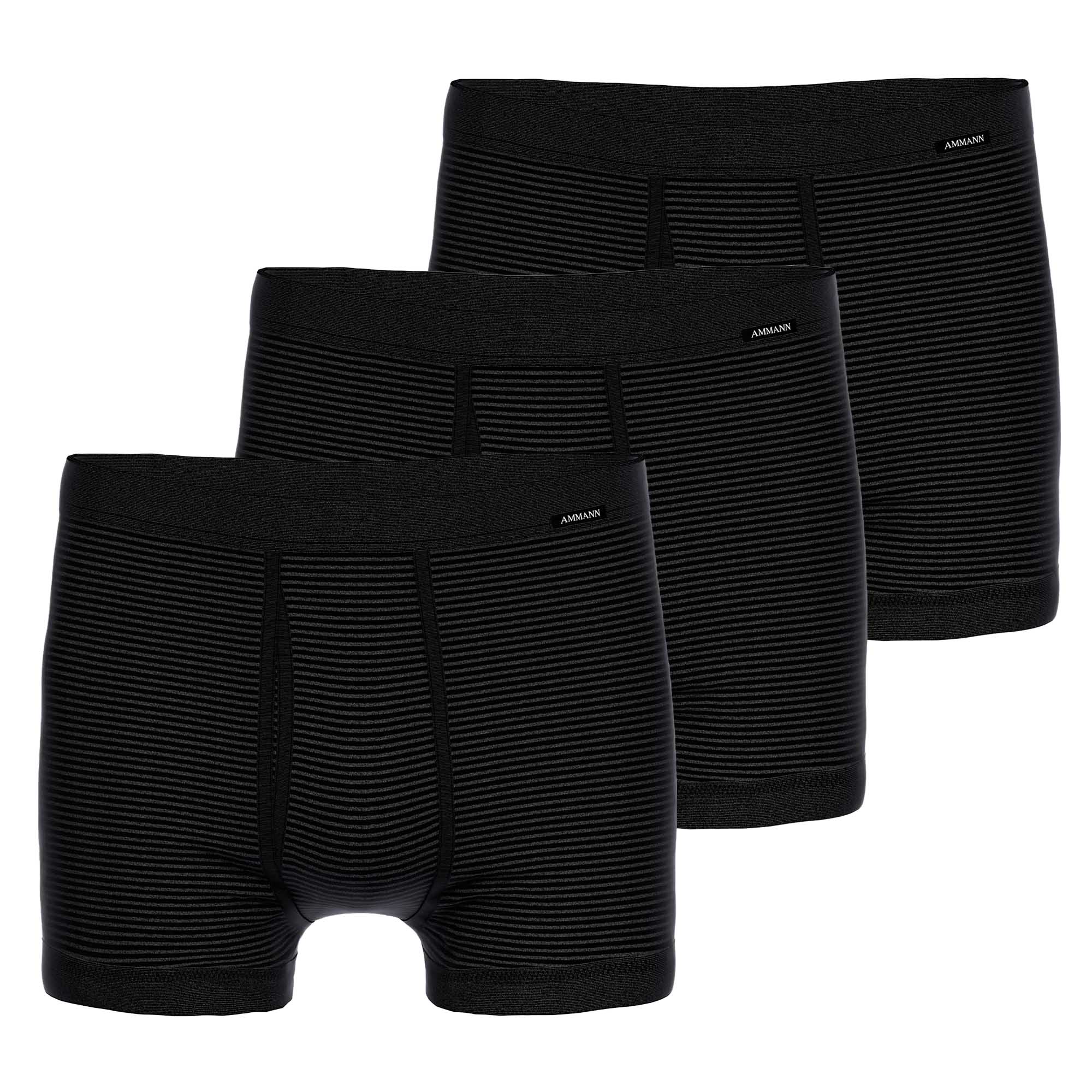 AMMANN men's boxer shorts 3 pack - boxer briefs jeans, soft waistband, fly, fine rib, cotton blend