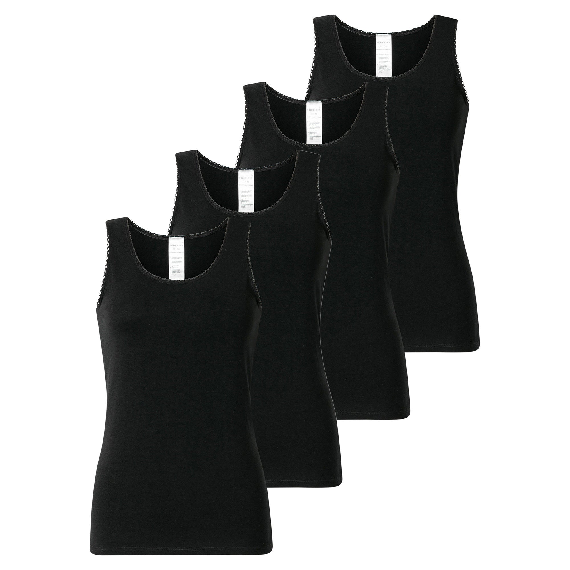 SCHIESSER Damen Tops, 4er Pack - 4Pack Trägertops, Unterhemd, Stretch Cotton, uni