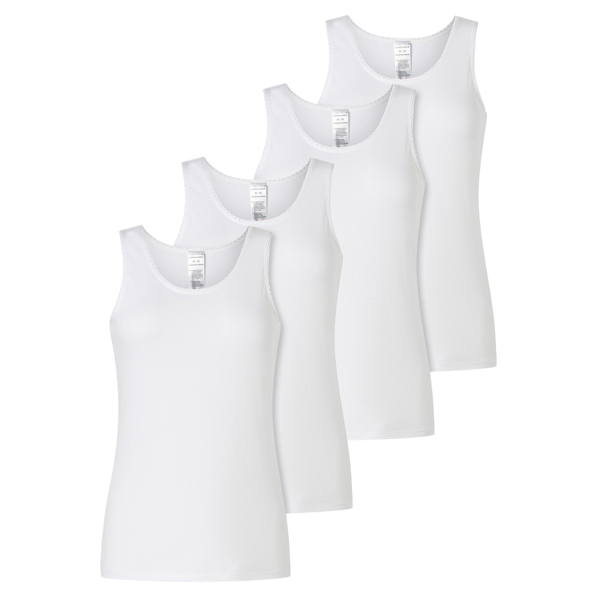 SCHIESSER women's tops, 4-pack - 4-pack tank tops, undershirt, stretch cotton, solid colour