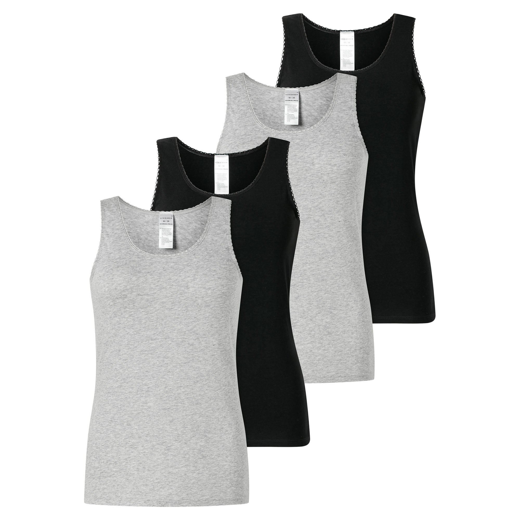 SCHIESSER Damen Tops, 4er Pack - 4Pack Trägertops, Unterhemd, Stretch Cotton, uni