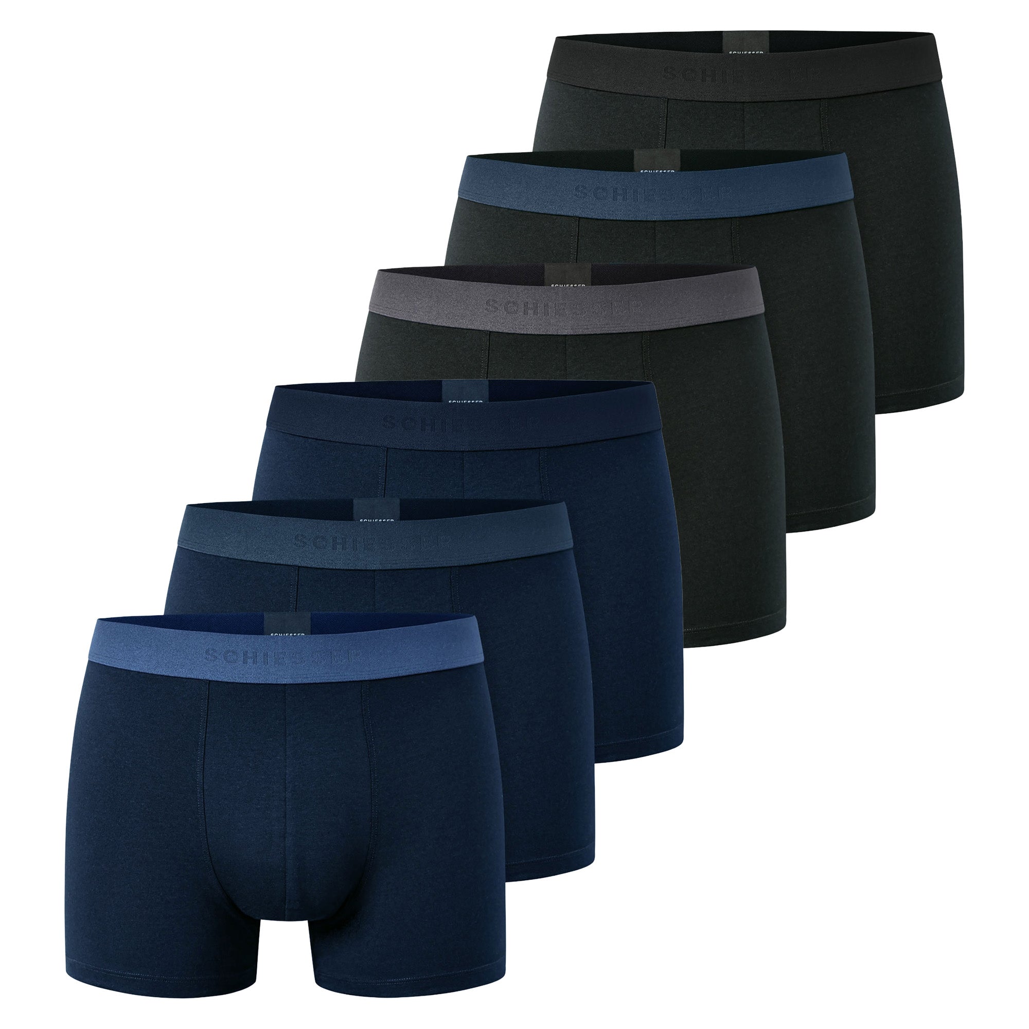 SCHIESSER Men's Boxer Shorts, 6-Pack - ‘95/5’, Trunks, Cotton Stretch, Logo Waistband