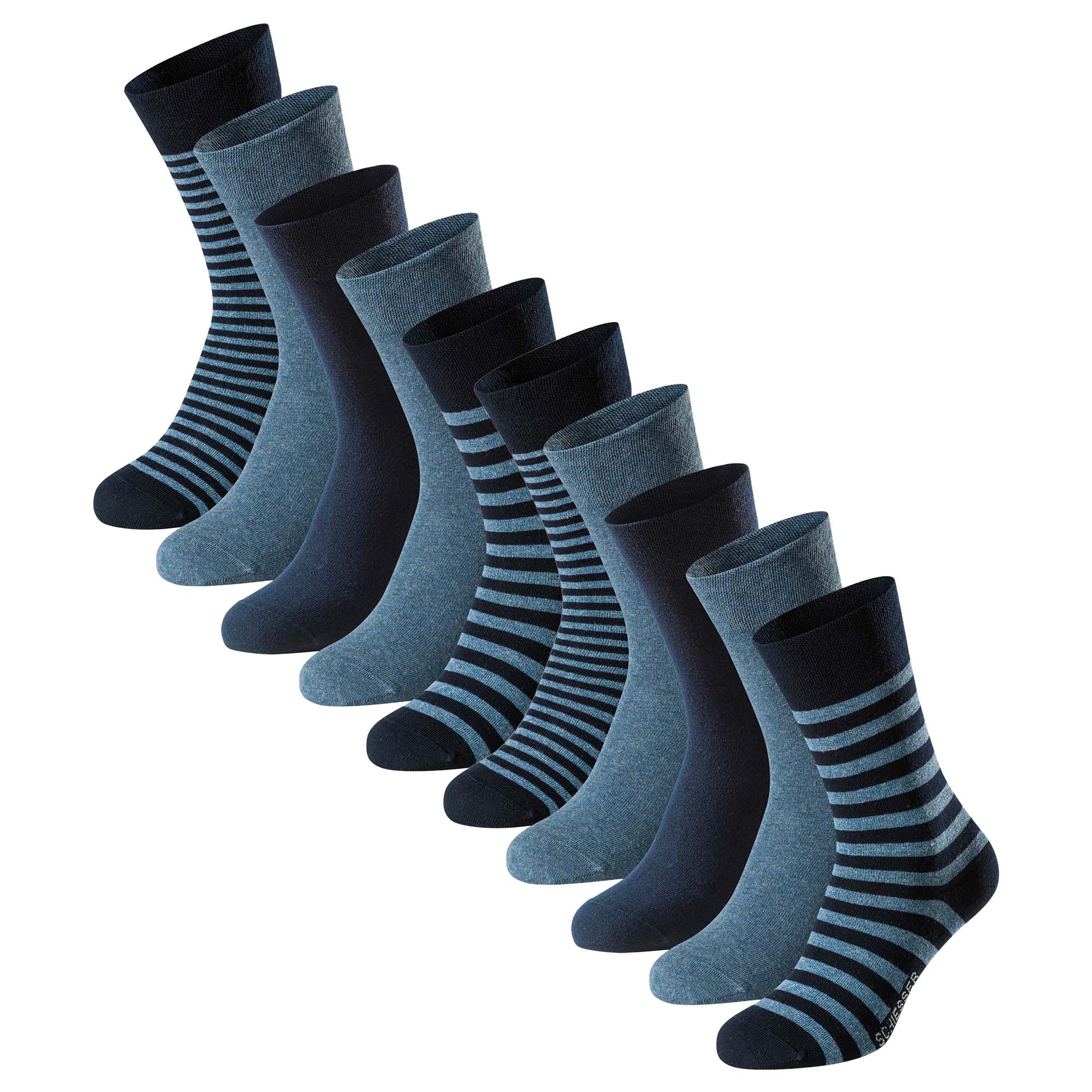 SCHIESSER Herren Socken, 10er Pack - "Bluebird", Baumwoll-Mix, uni/gemustert