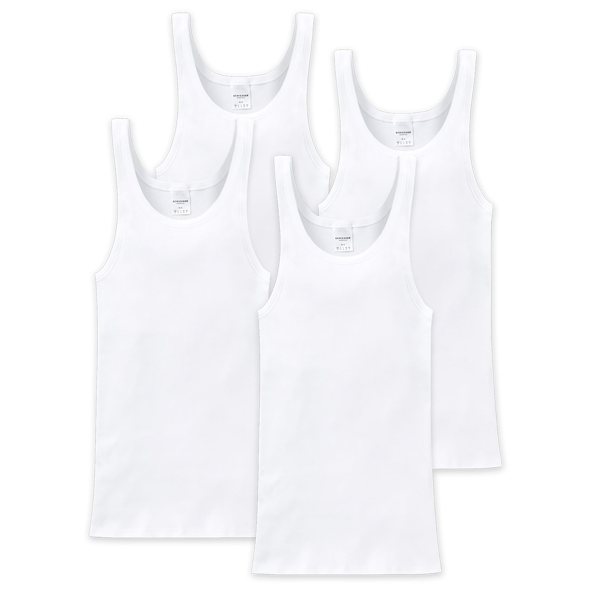 SCHIESSER men undershirt 4-pack - sleeveless, Cotton Essentials, double rib