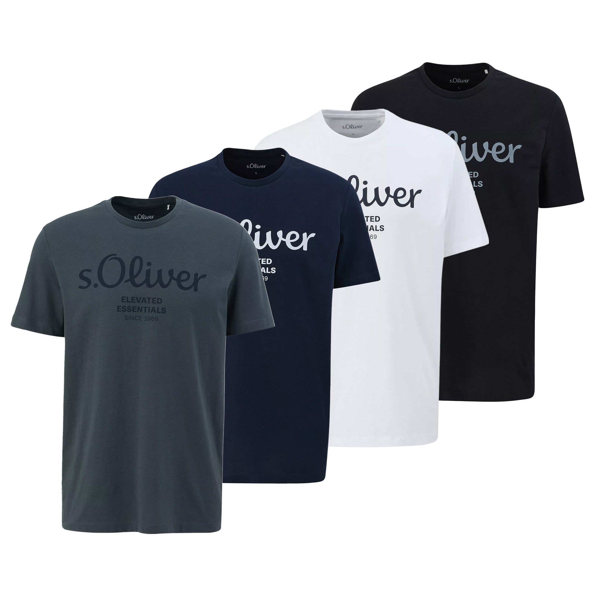 s.Oliver Herren T-Shirt, 4er Pack - Basic, Logoprint, Rundhals, Baumwolle