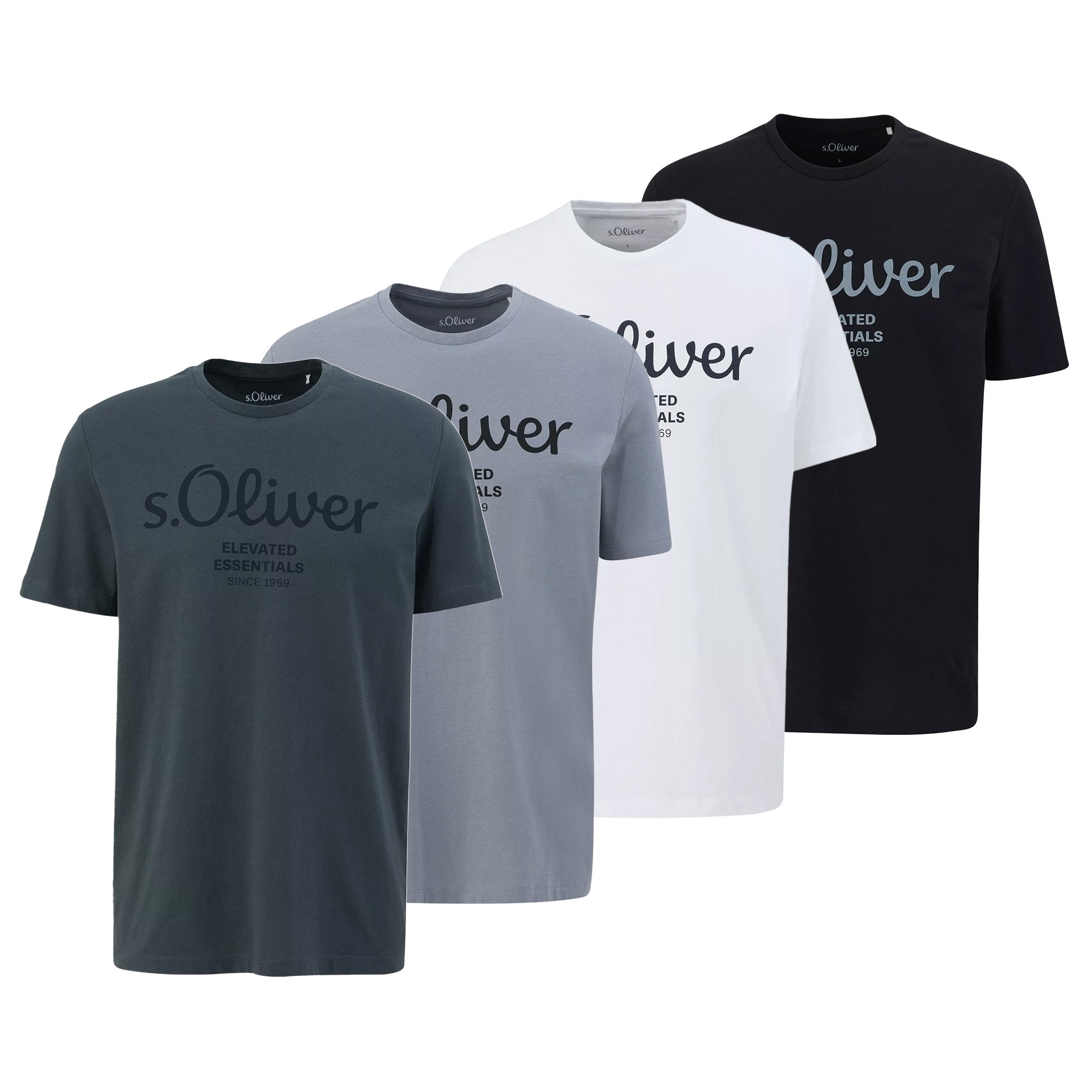 s.Oliver Herren T-Shirt, 4er Pack - Basic, Logoprint, Rundhals, Baumwolle
