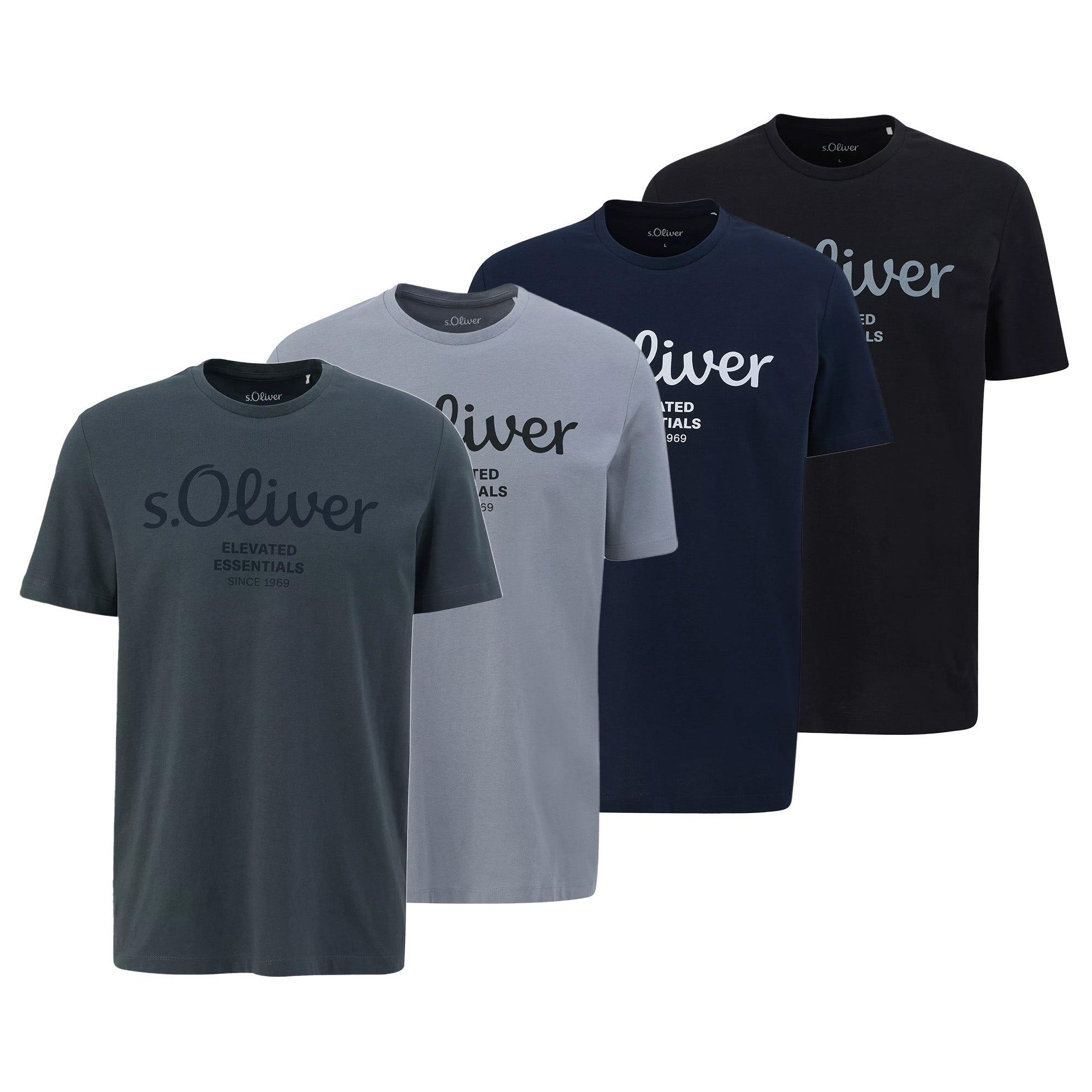 s.Oliver Herren T-Shirt, 4er Pack - Basic, Logoprint, Rundhals, Baumwolle