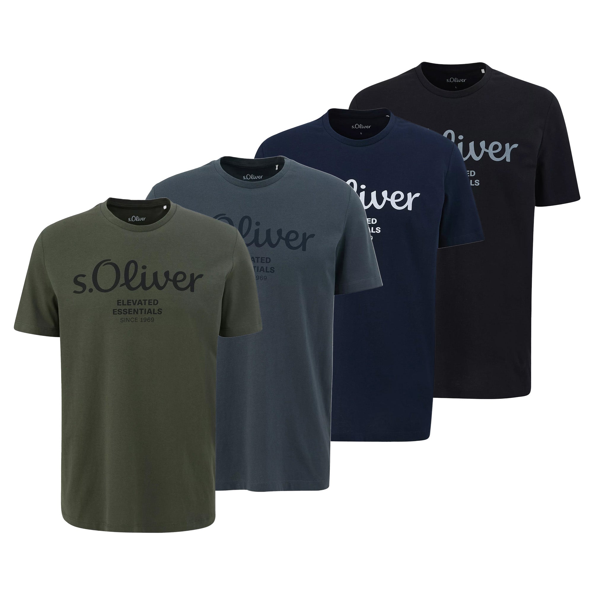s.Oliver Herren T-Shirt, 4er Pack - Basic, Logoprint, Rundhals, Baumwolle