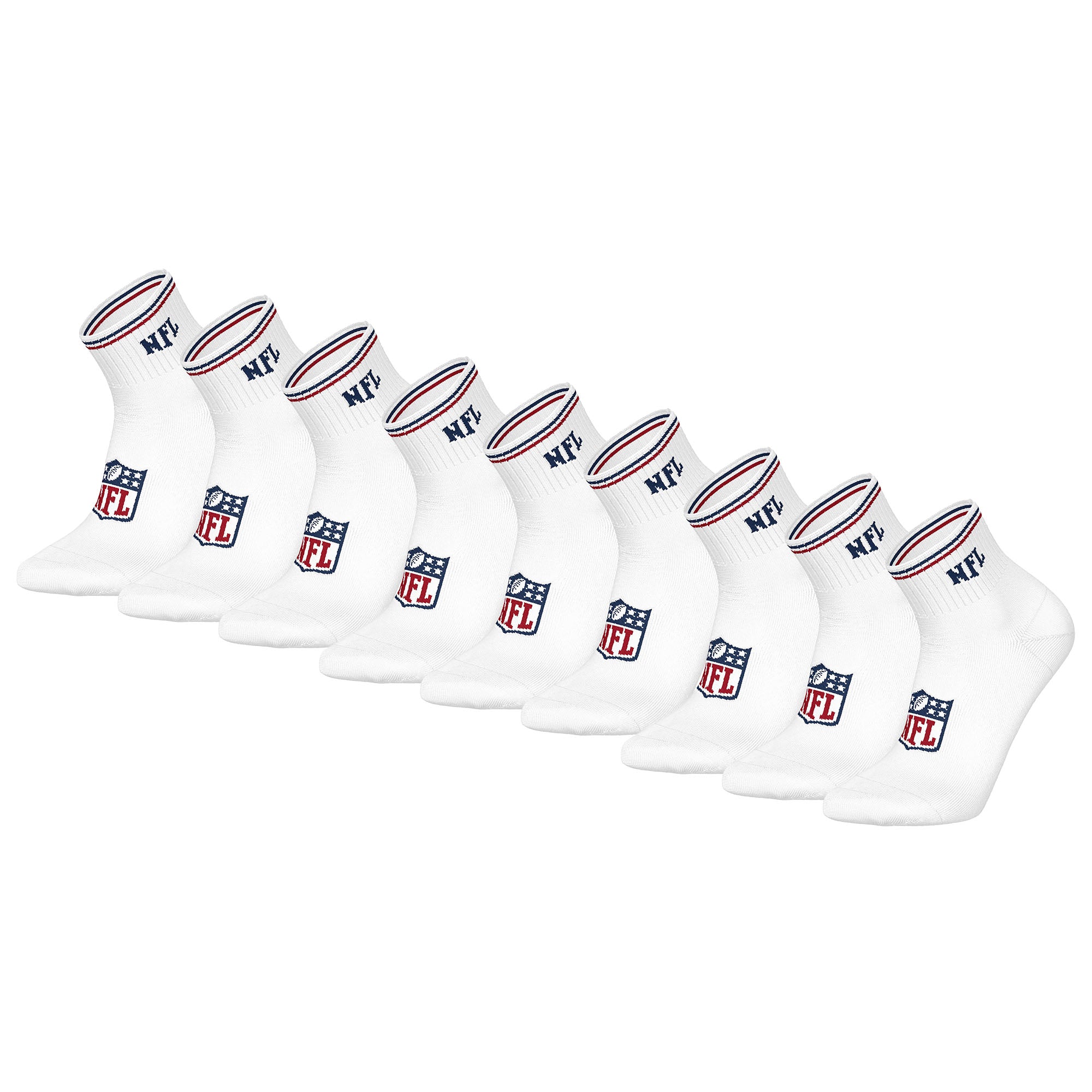 NFL Unisex Quarter-Socken, 9er Pack - NFL Shield 9Pack Quarter Socks, Logo, Streifen, Baumwollmischung