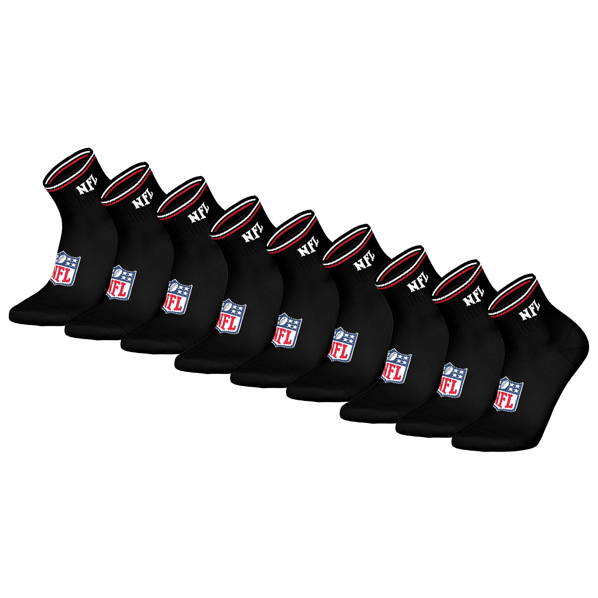 NFL Unisex Quarter-Socken, 9er Pack - NFL Shield 9Pack Quarter Socks, Logo, Streifen, Baumwollmischung