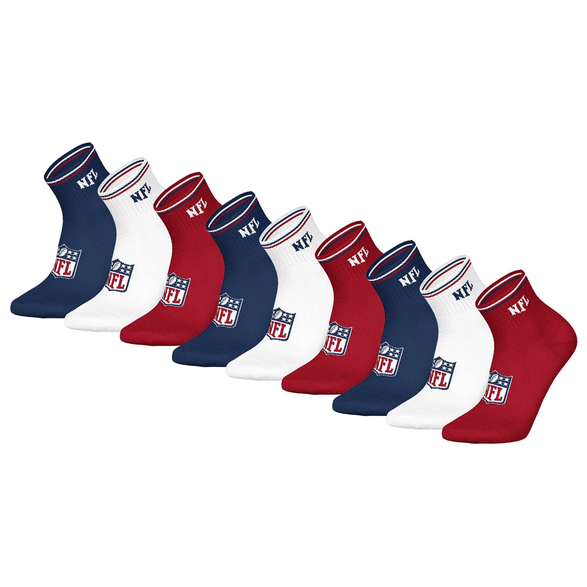NFL Unisex Quarter-Socken, 9er Pack - NFL Shield 9Pack Quarter Socks, Logo, Streifen, Baumwollmischung