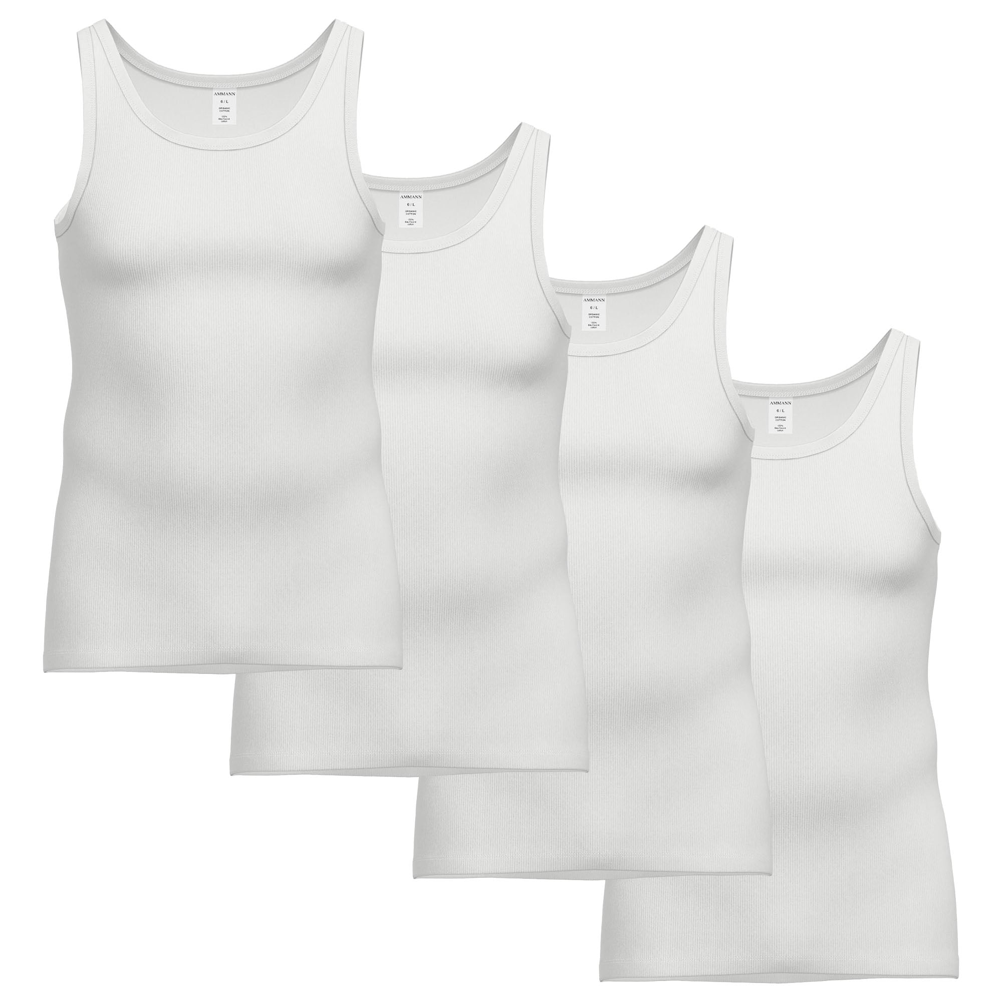 AMMANN men's vests, 4-pack - pack of four, double rib, extended back, cotton